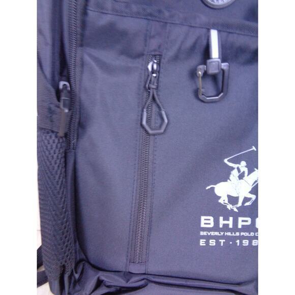 Beverly Hills Polo Club BHPC Backpack Black‎ With Gray Logo Cushioned Straps - Picture 5 of 11